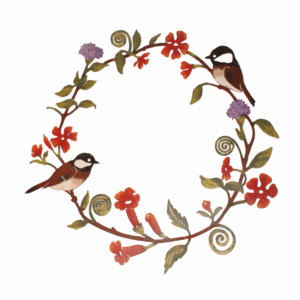 Chicadee & flower wreath painted