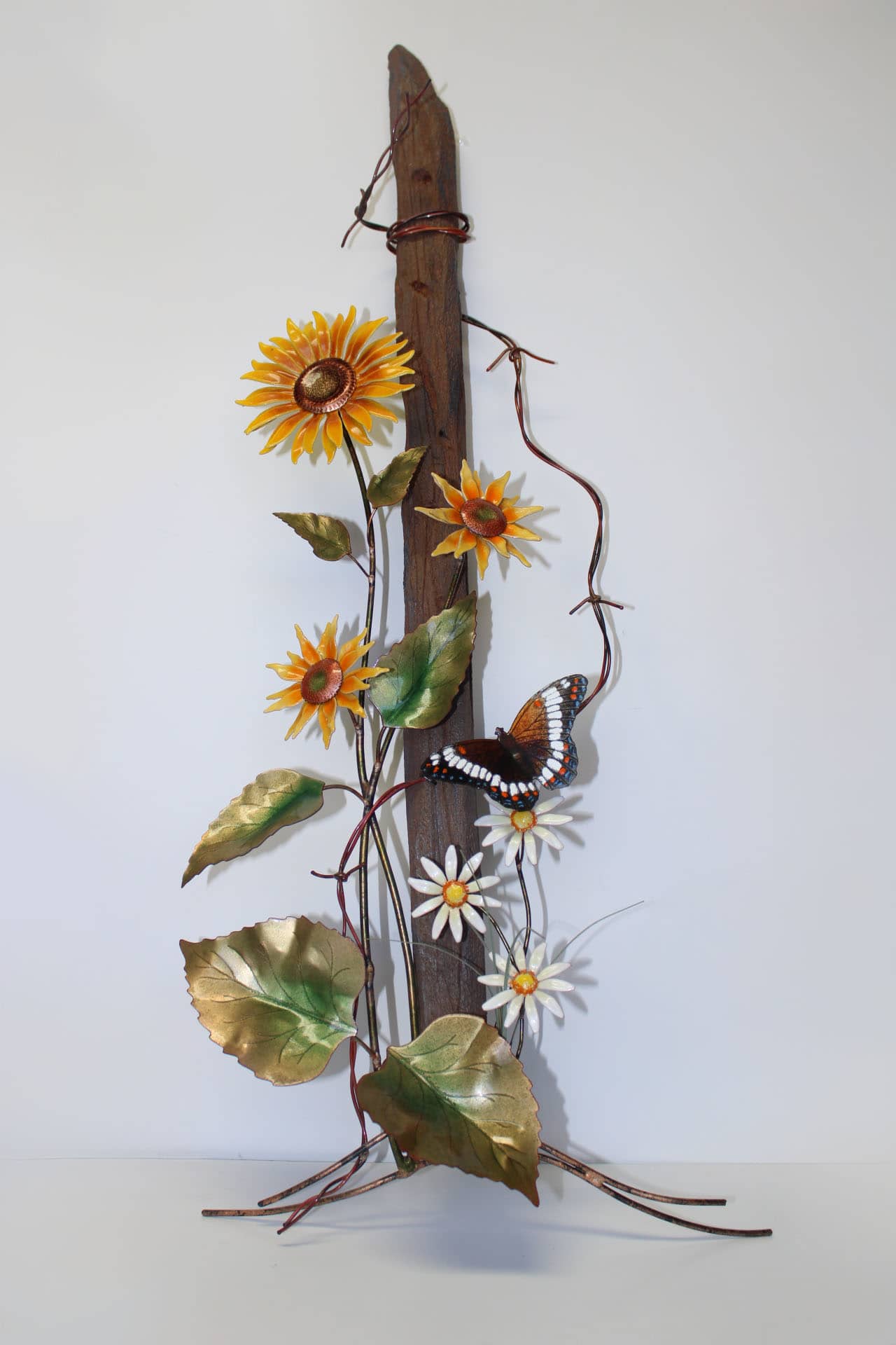 Sunflowers Fence Post Barbwire