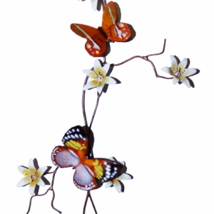 Two Butterflies on White Flower Branch