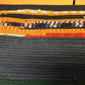 Rug navy, orange blues reds greens