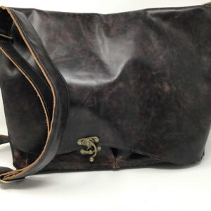 Leather messenger bag mottled dark brown